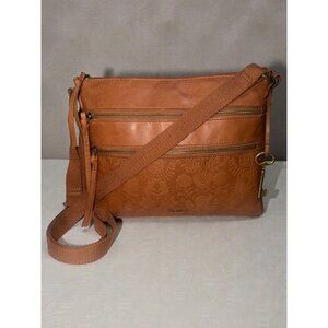 The Sak Reseda Crossbody Brown Embossed Leather Multi-zip Convertible Bag Boho